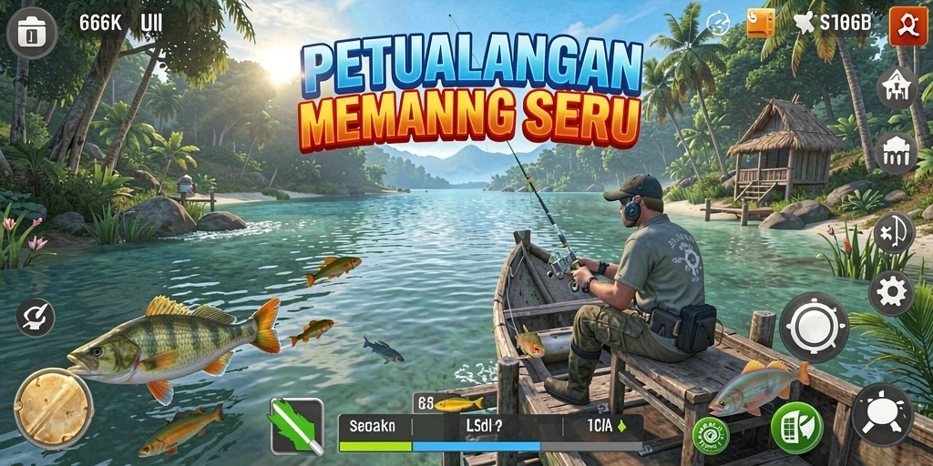 Gameplay seru di 66K menampilkan pengalaman memancing yang nyata.