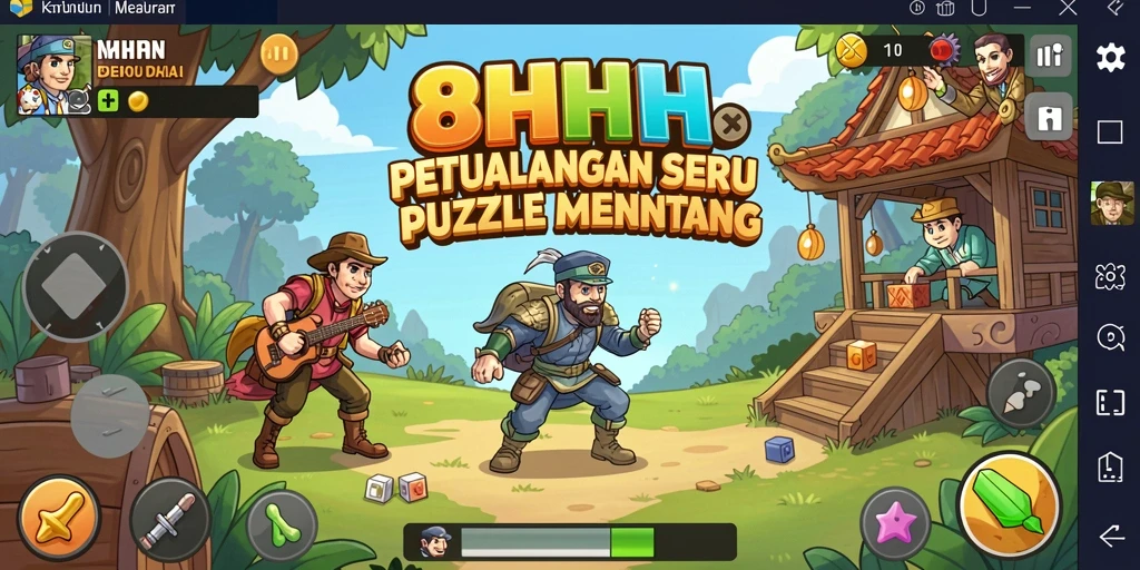 Tampilan gameplay 8HHH dengan berbagai teka-teki seru.