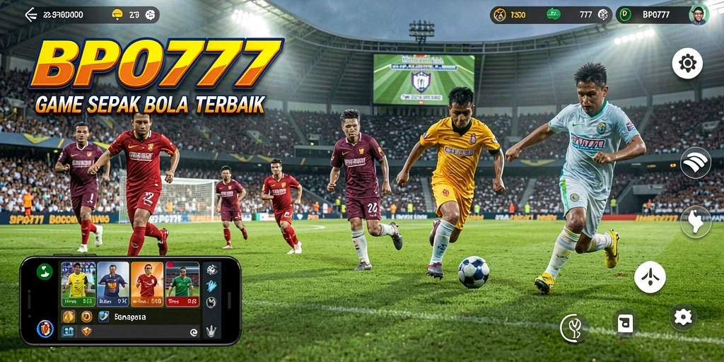 Screenshot BPO777 menampilkan aksi seru dalam permainan sepak bola.