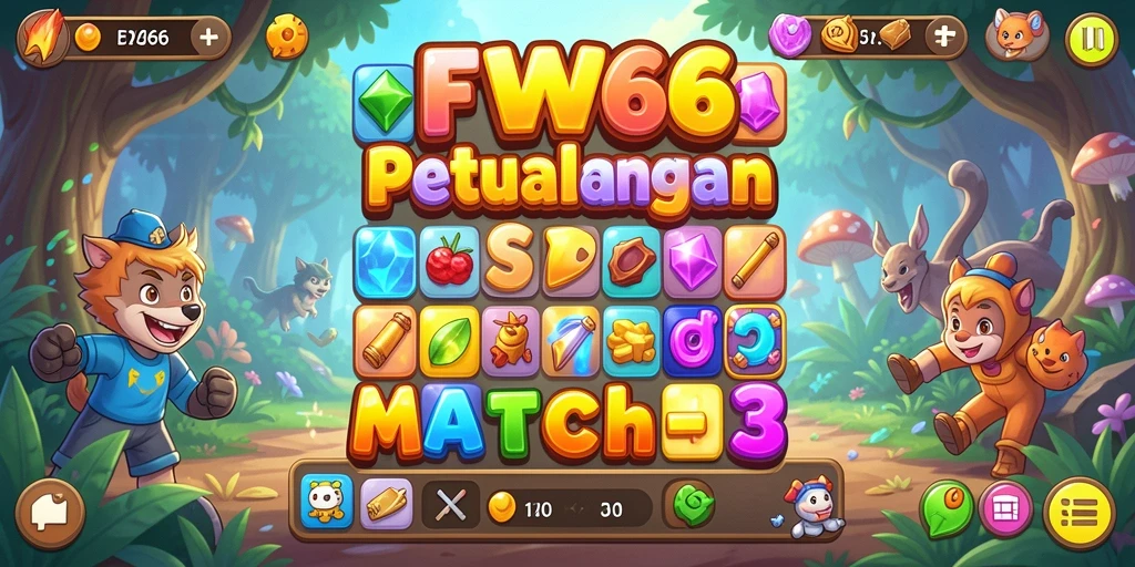 Gameplay seru mencocokkan batu permata warna-warni di FW66.
