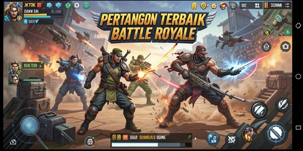 Screenshot gameplay JKTOK menampilkan aksi pertarungan mendebarkan dalam mode Battle Royale.