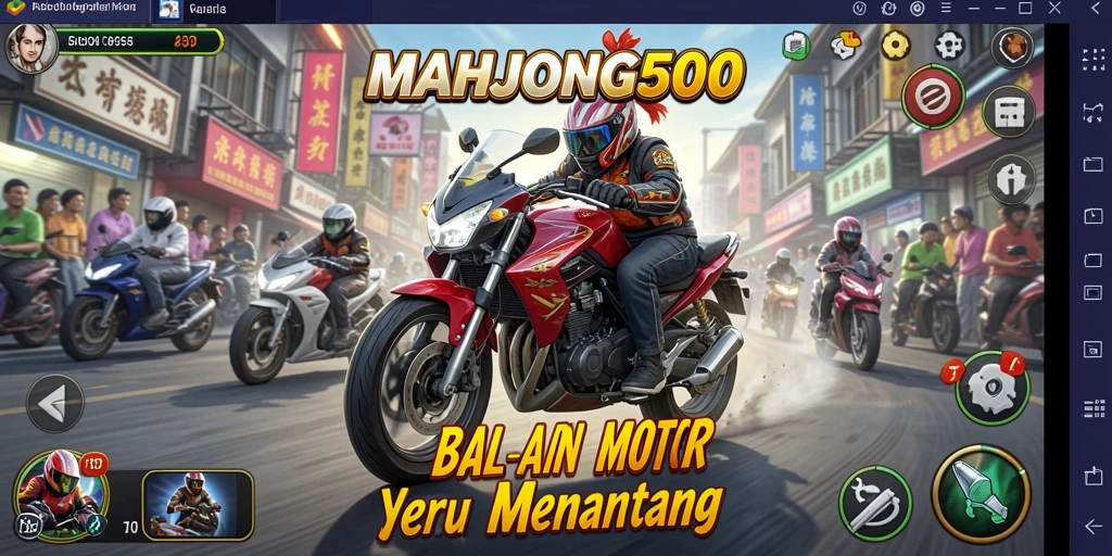 Tampilan gameplay MAHJONG500 yang mendebarkan di lintasan balap motor.