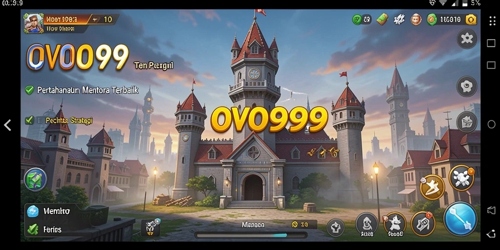 Screenshot gameplay OVO99 menampilkan serangan menara yang mendebarkan.
