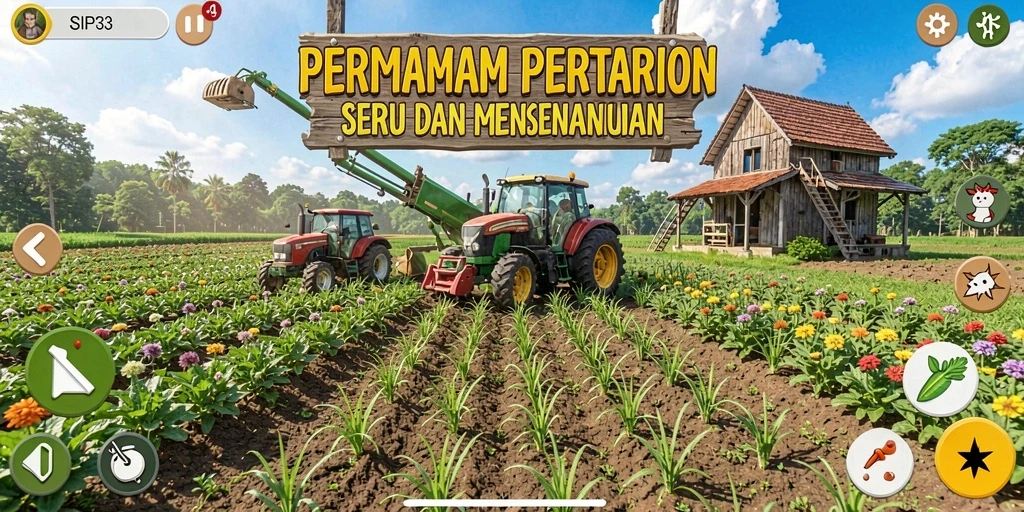 Tampilan gameplay SIP33 yang menarik dengan ladang yang subur.