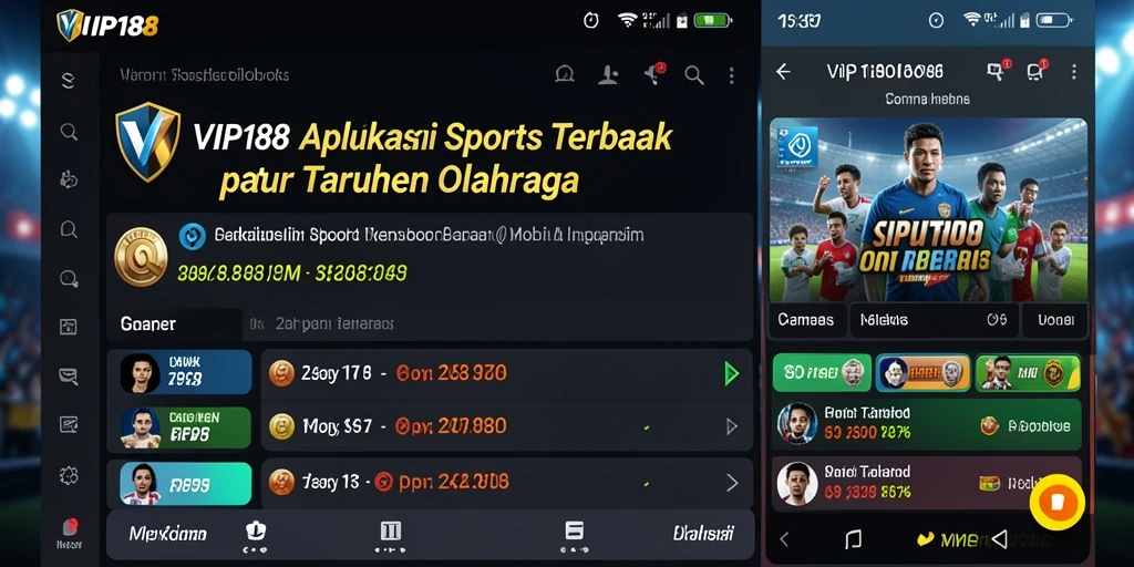 Tampilan antarmuka aplikasi VIP188 dengan berbagai opsi taruhan olahraga.